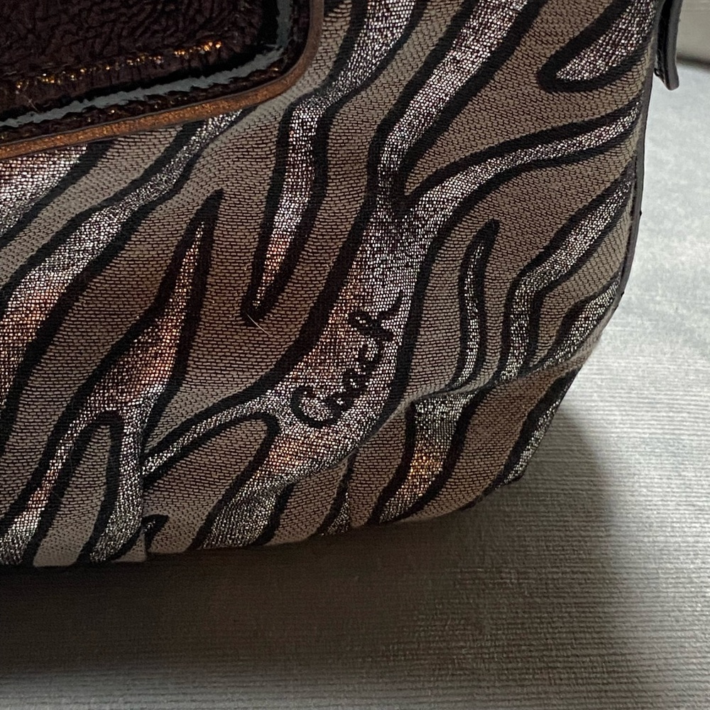 EUC coach metallic zebra print purse 10.5” x 6.5” x 3.25”; 6.5 handle drop - Picture 2 of 16